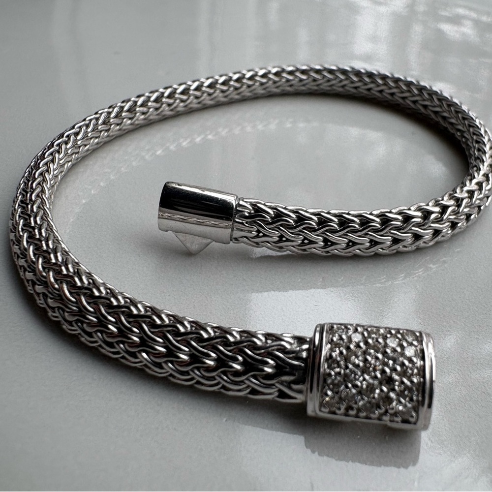 John Hardy Icon sterling silver diamond pave bracelet, size S